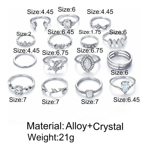 15PCS - Silver Rings Set - Picture 5 of 7